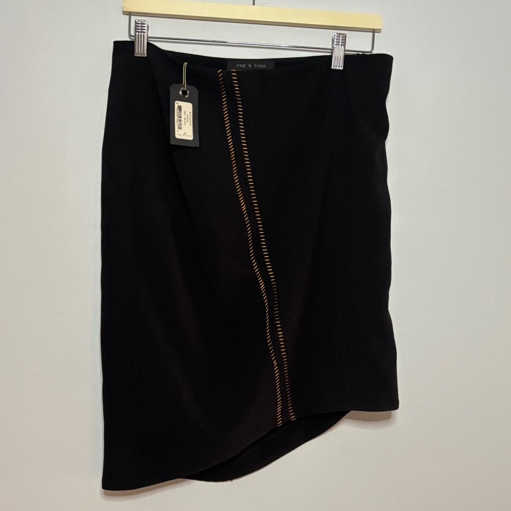 NWT Rag & Bone Asymmetrical Exposed Zip Black Skirt Womens 6 Edgy Office Chic